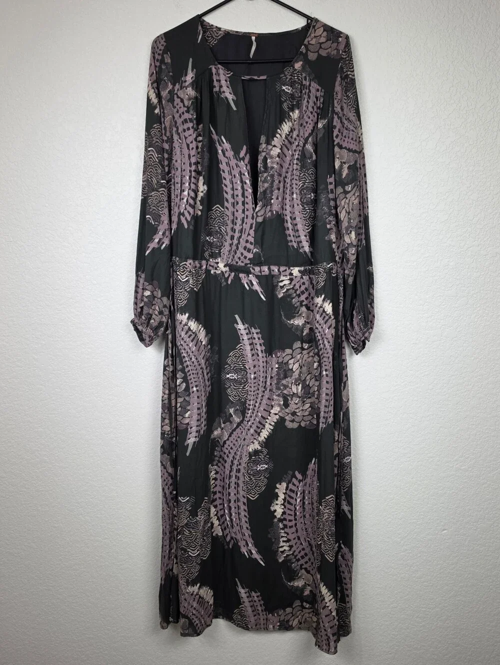 Free People XS Black Purple Long Sleeve Maxi Dress